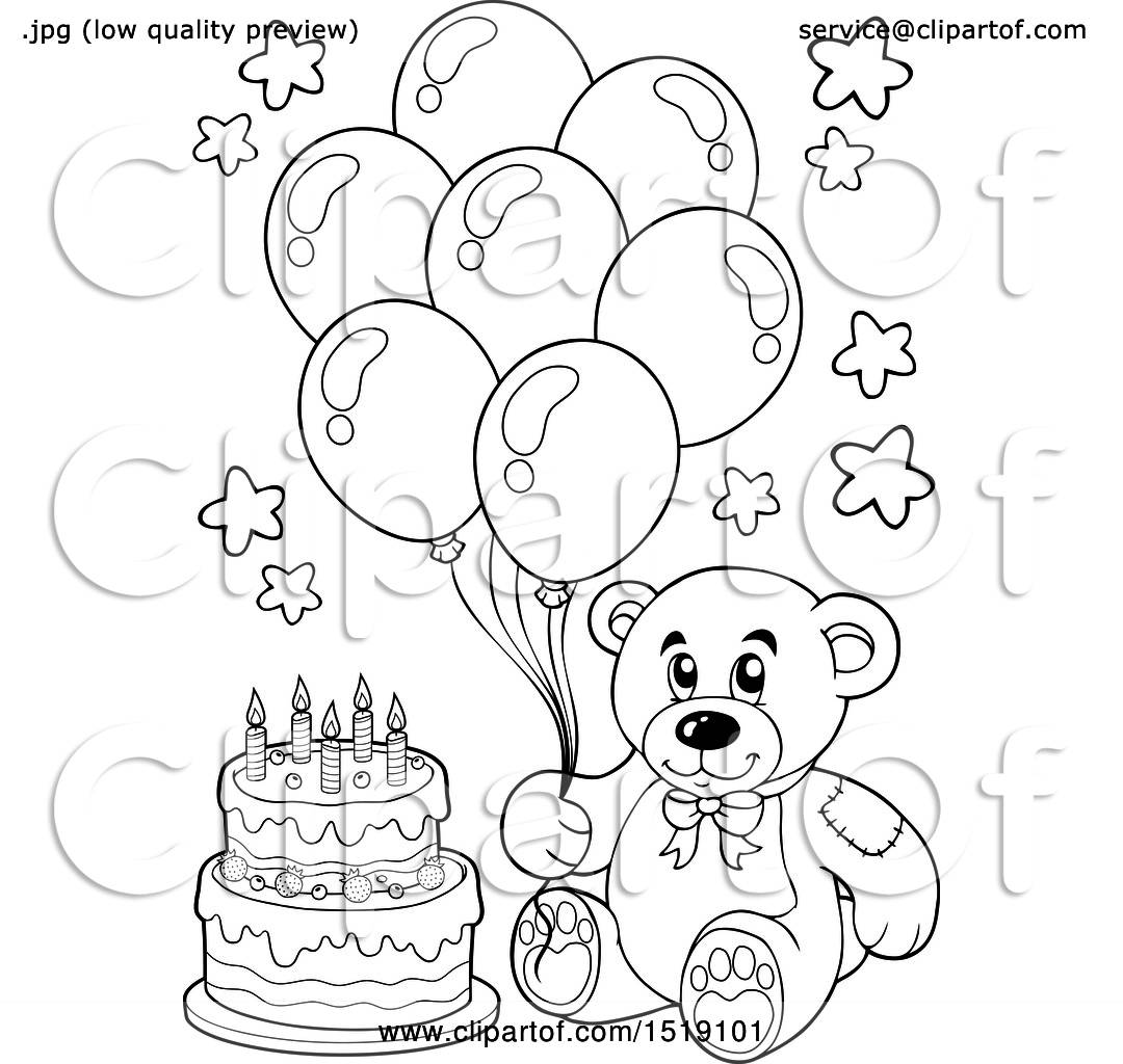 birthday celebration clipart black and white bear