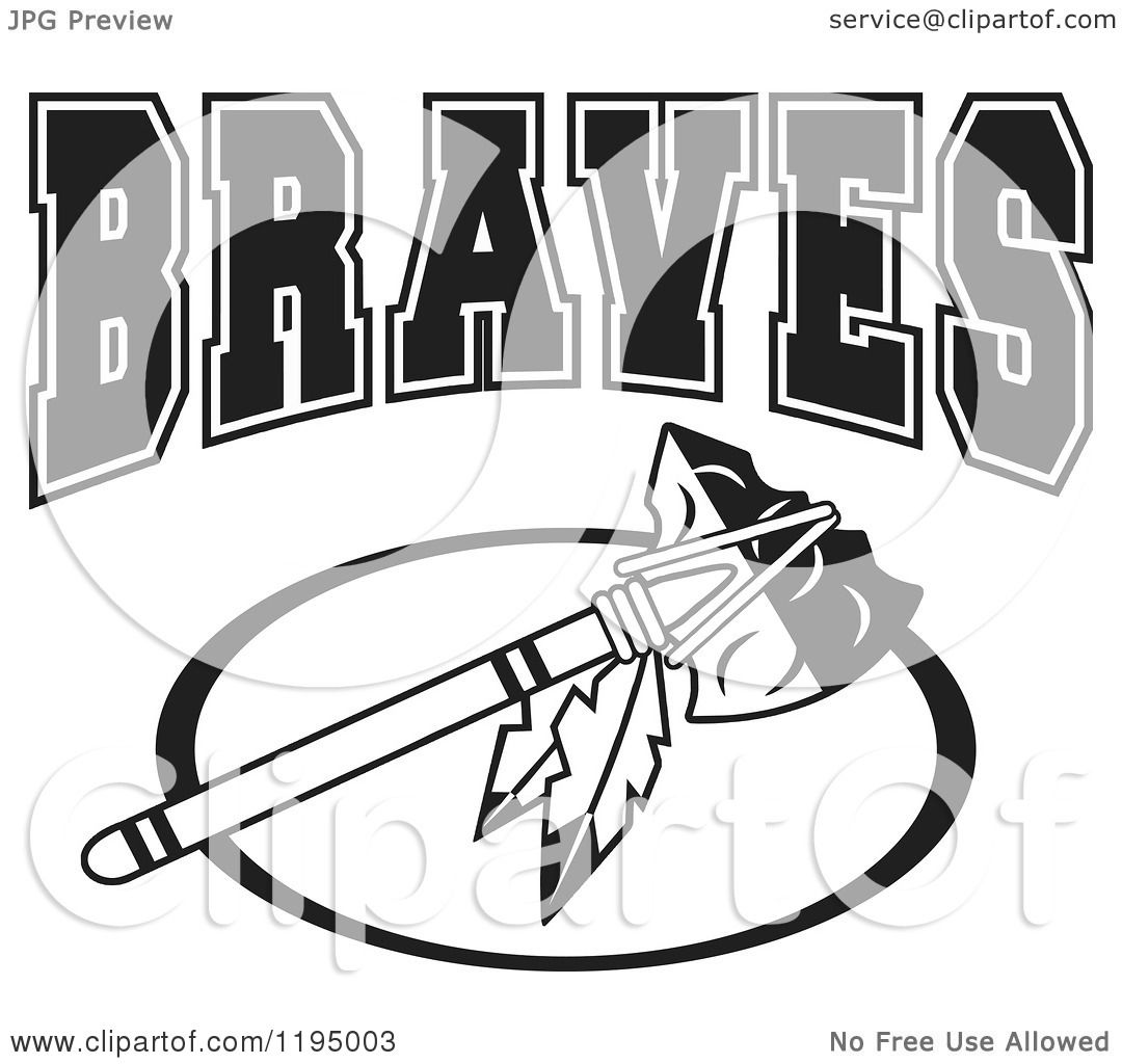 Clipart of a Black and White Tomahawk with BRAVES Team Text