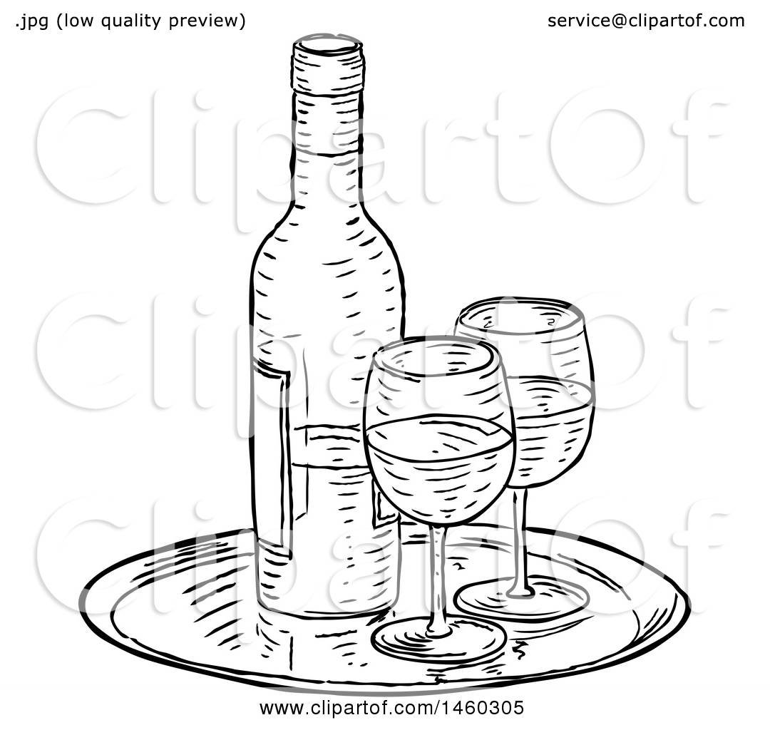Clipart of a Black and White Vintage Engraved Wine Bottle ...