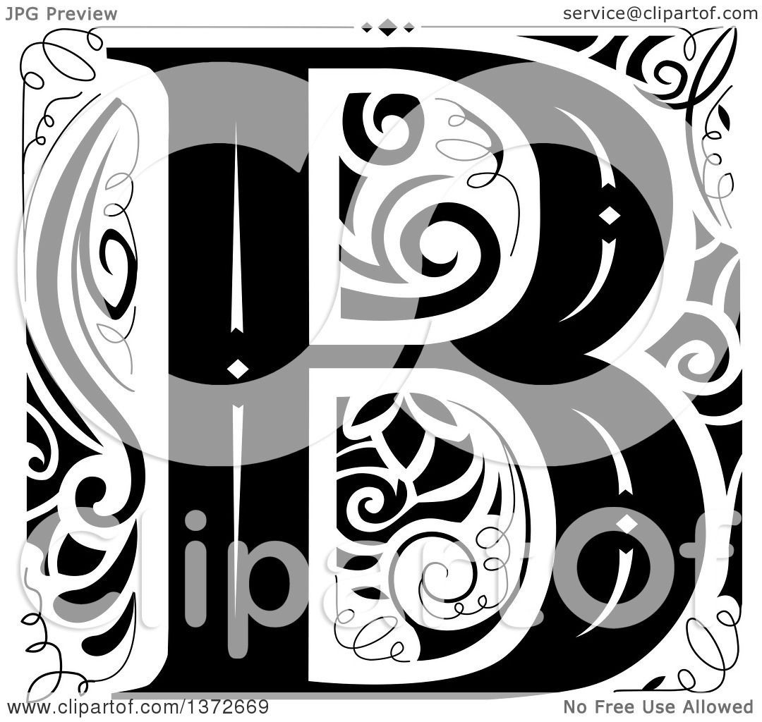 Download Clipart of a Black and White Vintage Letter B Monogram ...