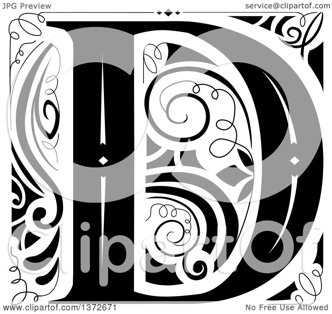Download Clipart of a Black and White Vintage Letter D Monogram ...