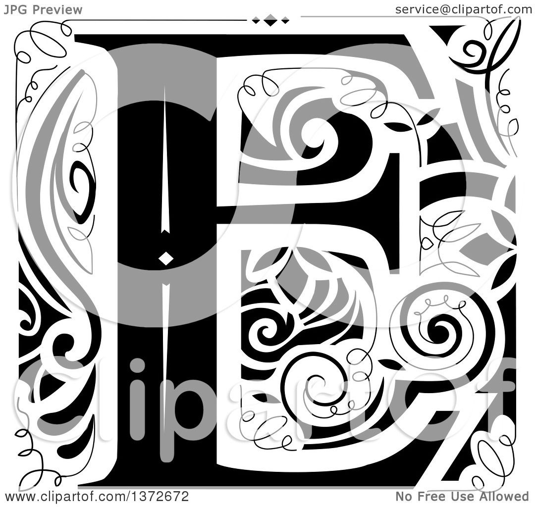 Download Clipart of a Black and White Vintage Letter E Monogram ...