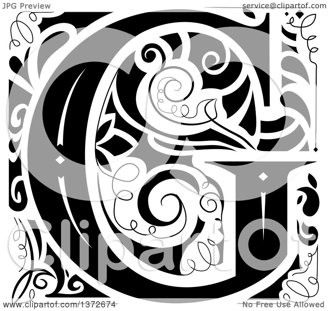 Download Clipart of a Black and White Vintage Letter G Monogram ...