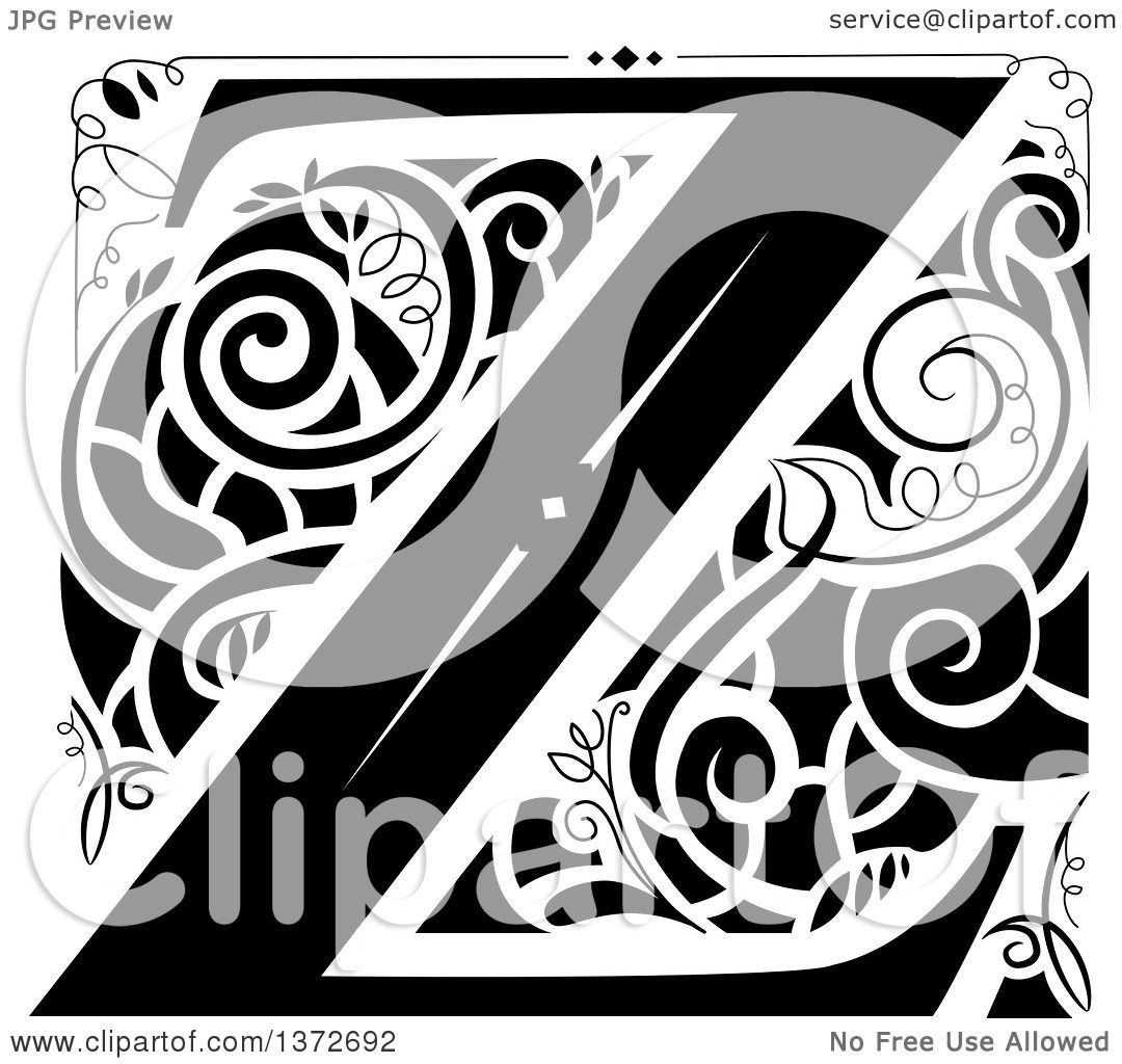 Download Clipart of a Black and White Vintage Letter Z Monogram ...