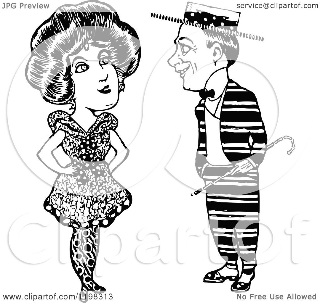 Clipart Of A Black And White Vintage Quirky Couple Royalty Free Vector Illustration By Prawny 7147