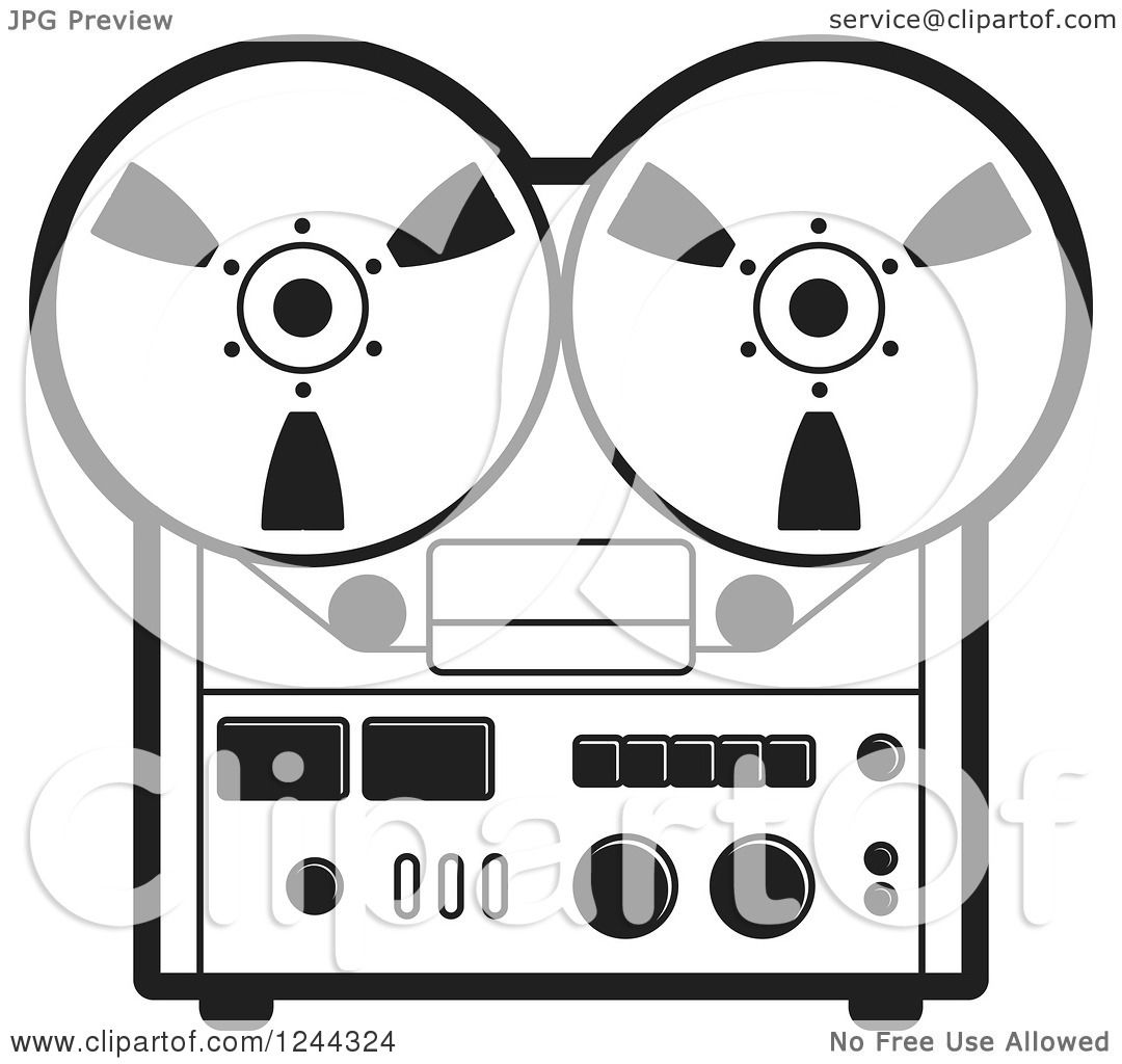 Clipart of a Black and White Vintage Tape or Film Recorder