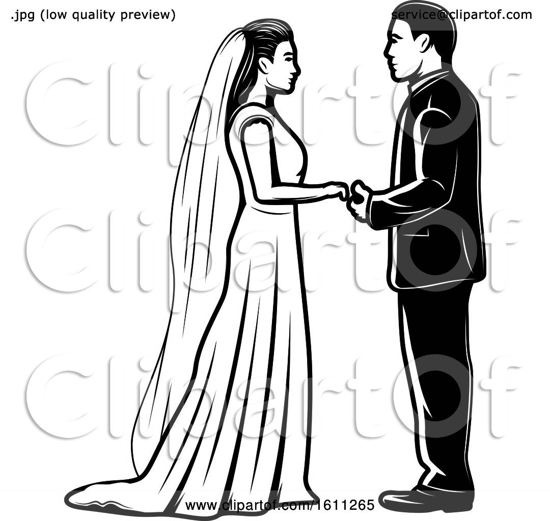 Clipart of a Black and White Wedding Couple - Royalty Free Vector ...