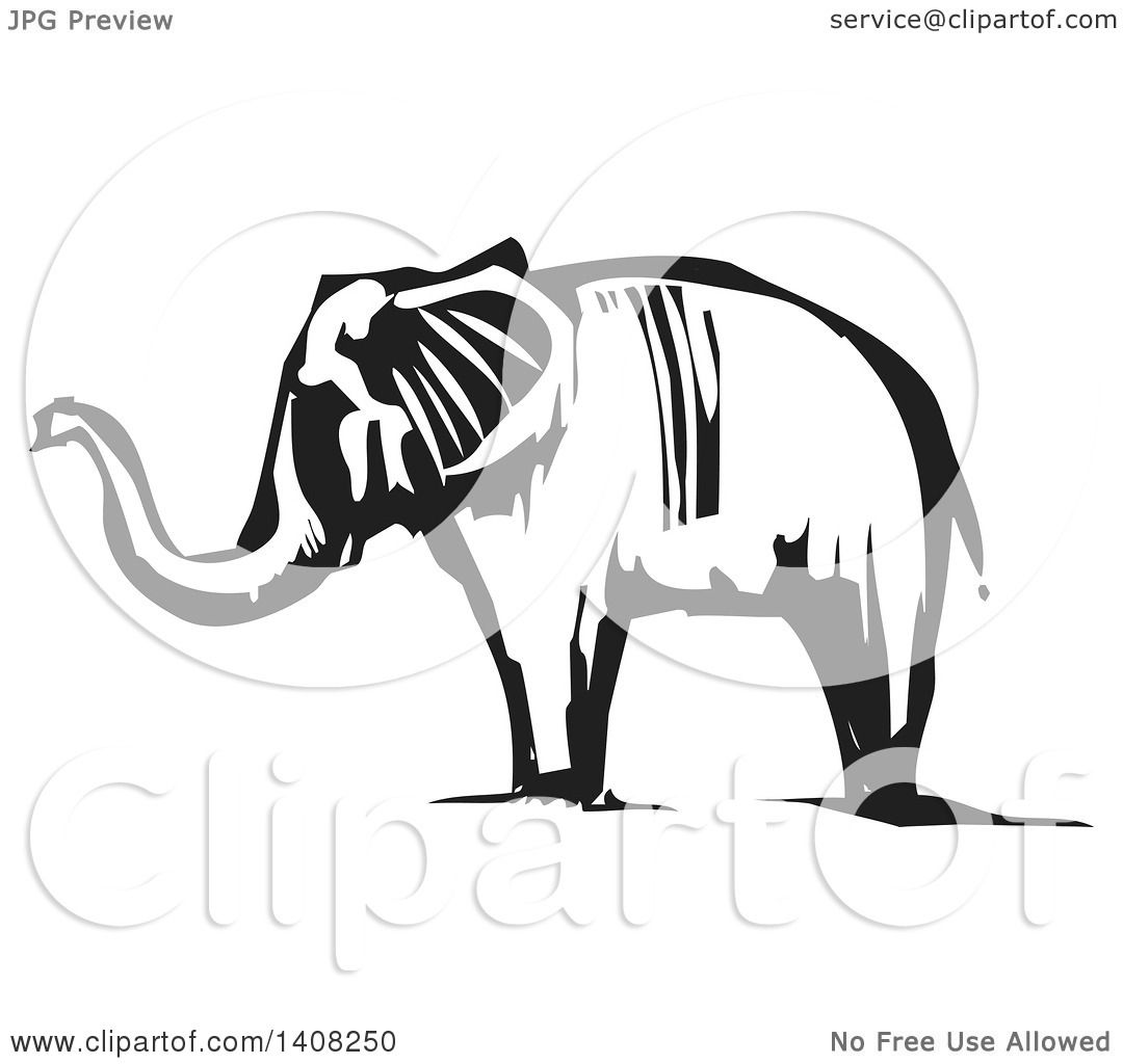 Download Clipart of a Black and White Woodcut Elephant - Royalty ...