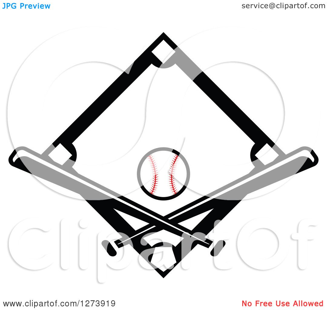Clipart of a Black Baseball Diamond with a Ball and ...