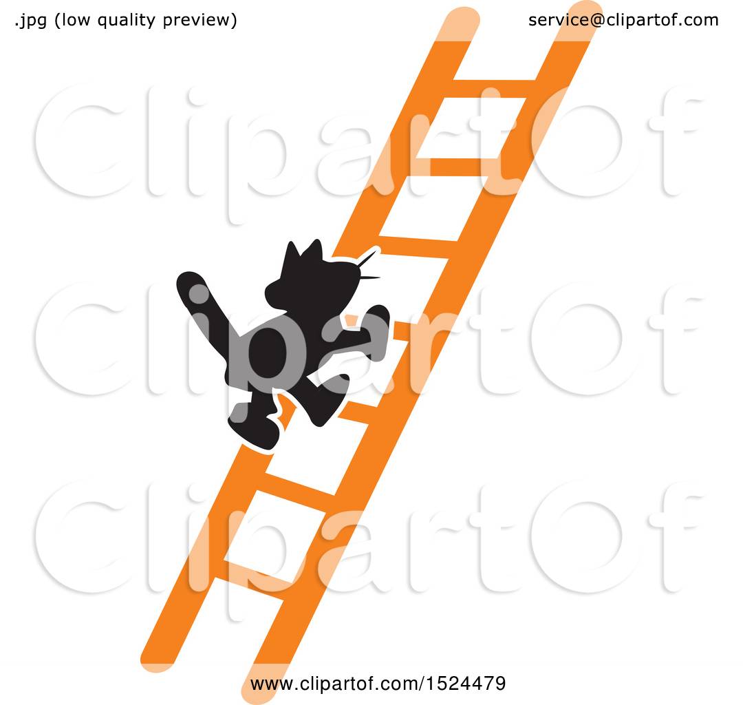 Clipart of a Black Cat Climbing a Ladder - Royalty Free Vector ...
