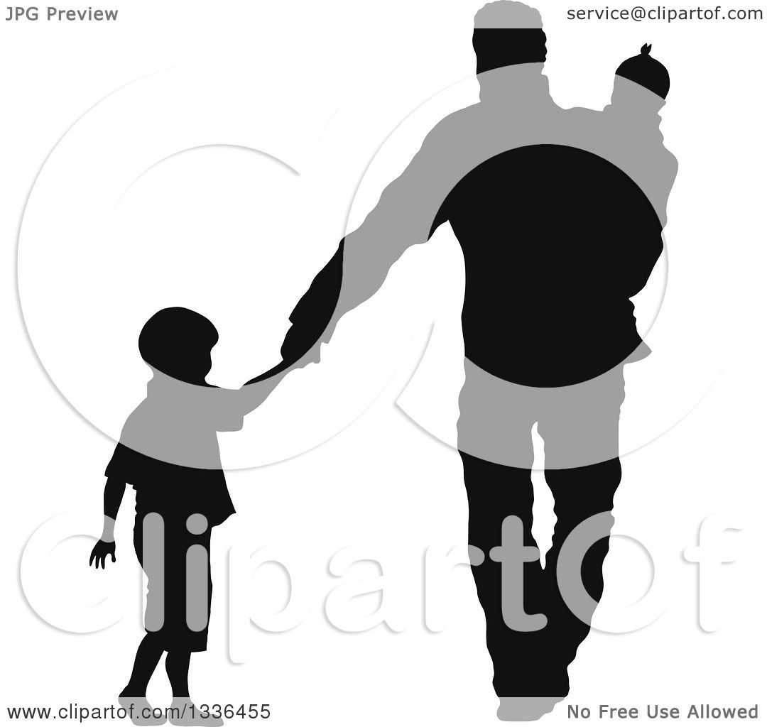 Download Clipart of a Black Silhouette of a Son Holding Hands and ...