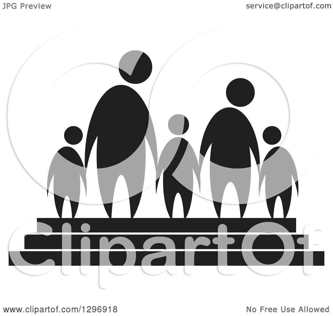 Download Clipart of a Black Silhouetted Family of Five Holding ...