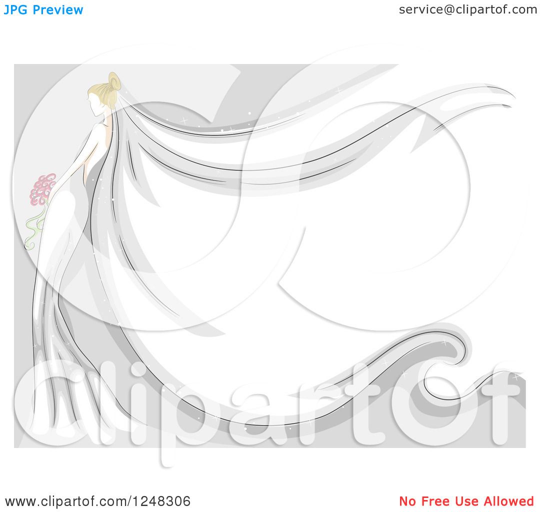Download Clipart of a Blond Bride with a Long Veil for Text Space ...