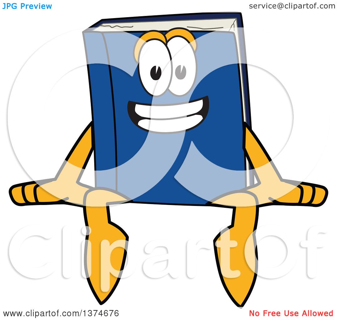 Clipart Of A Blue Book Mascot Character Sitting On A Wall Or Sign Royalty Free Vector Illustration By Toons4biz