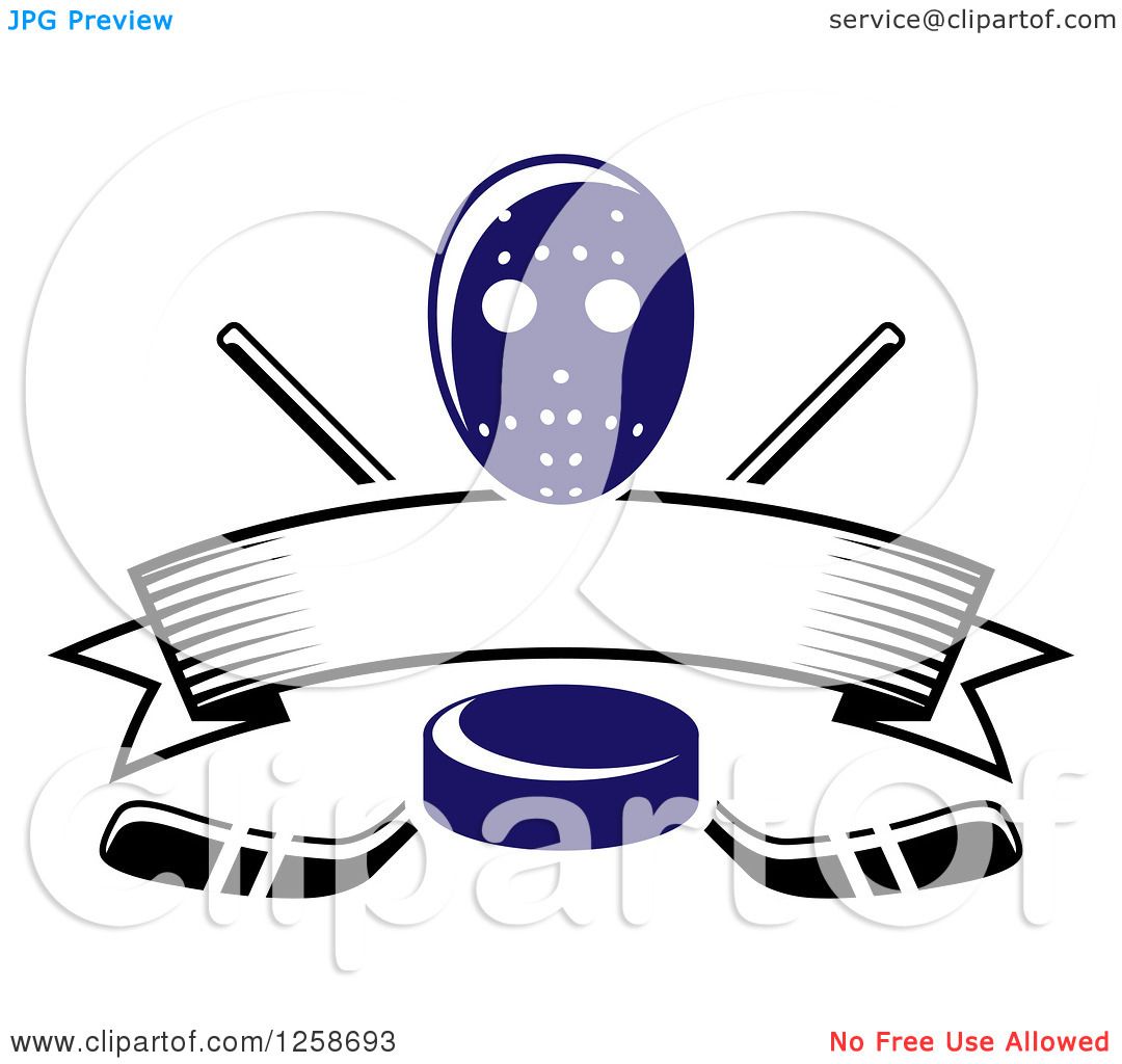 Clipart of a Blue Hockey Puck over Crossed Sticks a Blank ...