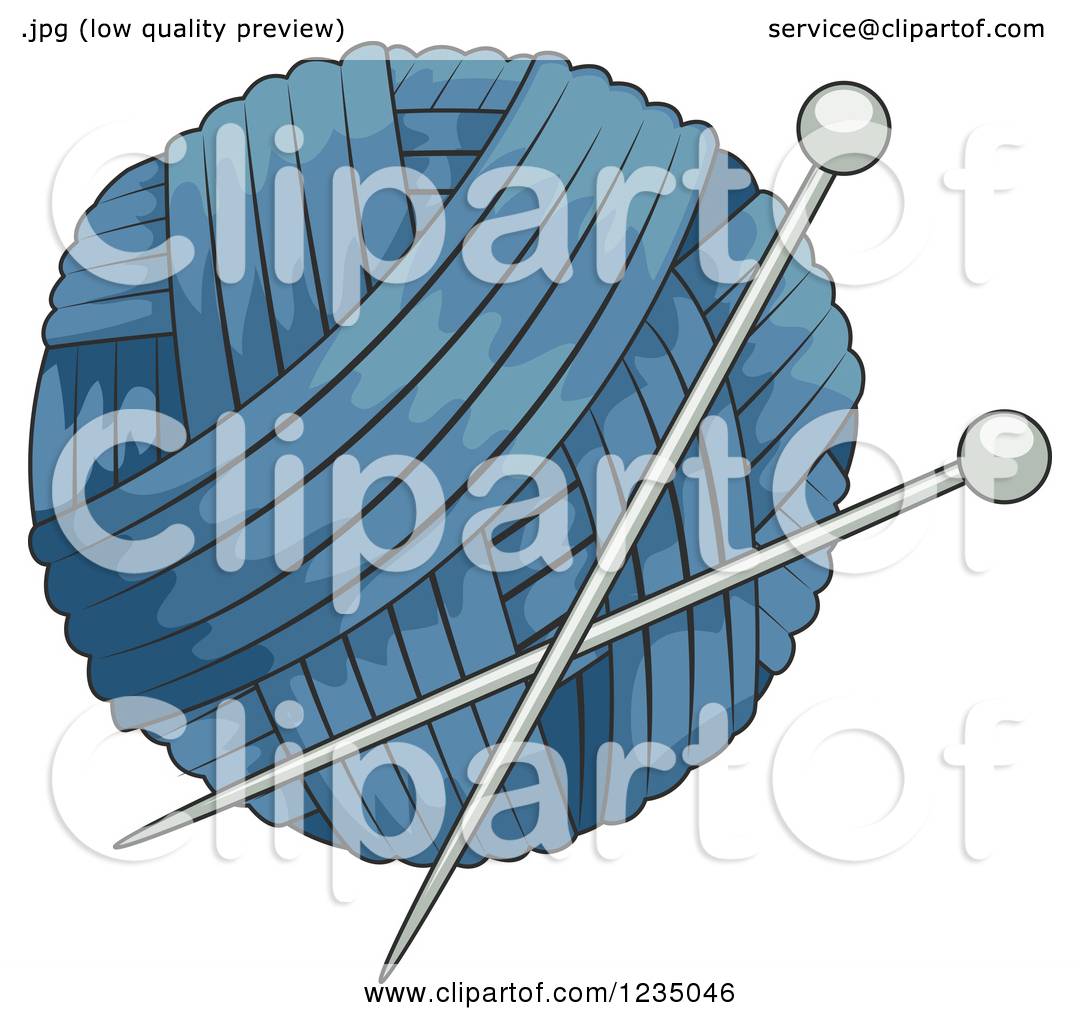 Clipart Of A Blue Knitting Yarn Ball Royalty Free Vector