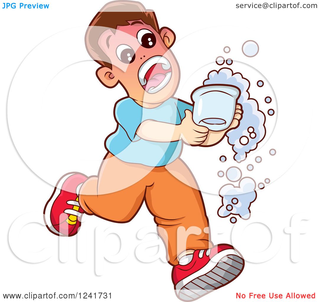Clipart of a Boy Screaming and Running with a Hot Beverage - Royalty ...