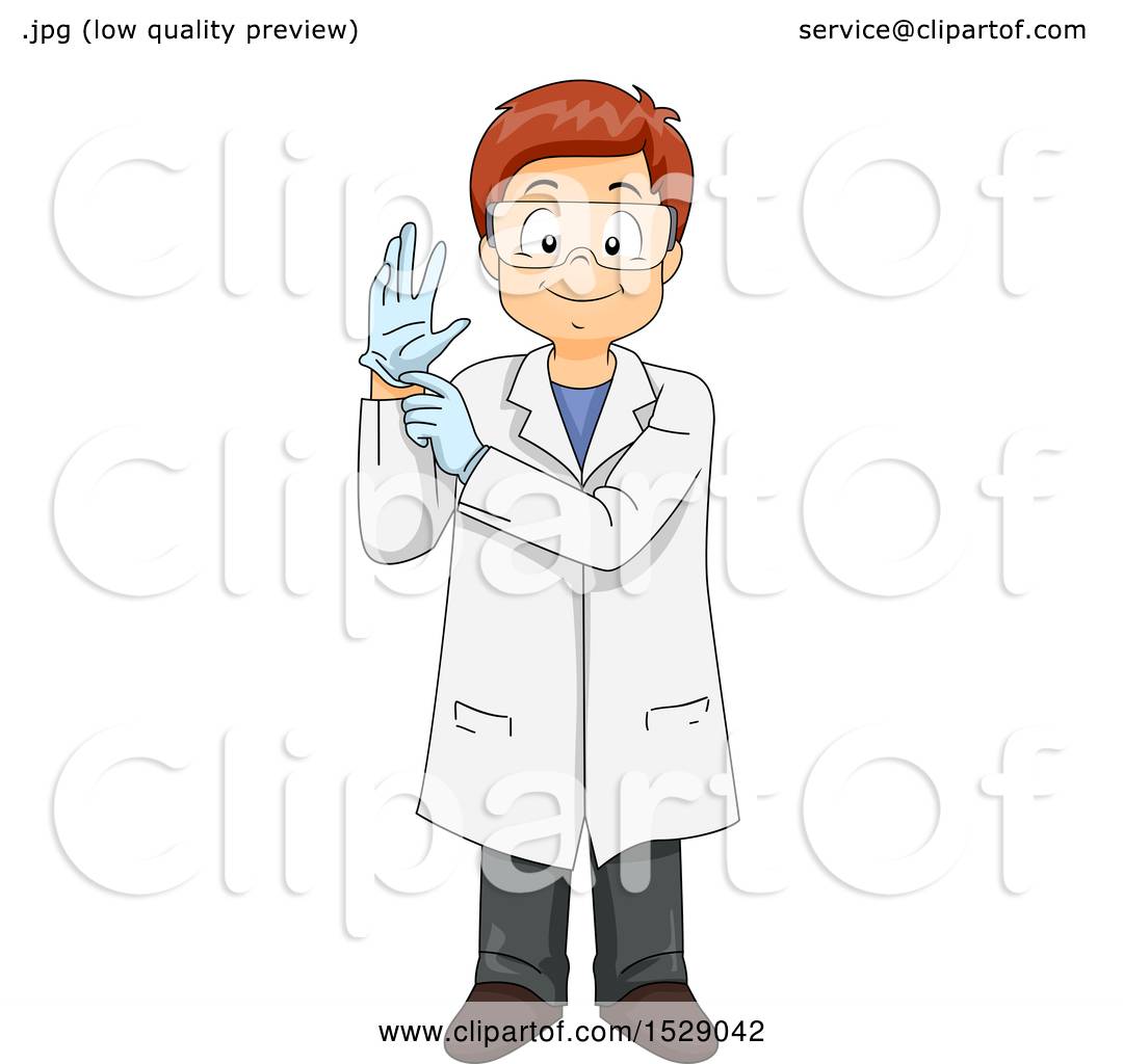 Clipart of a Boy Wearing a Science Lab Coat and Putting on Gloves