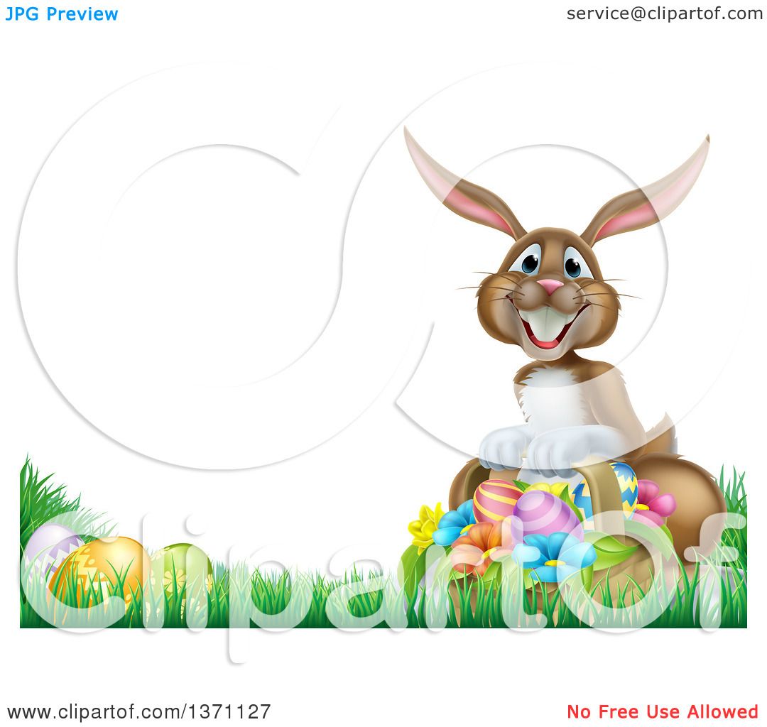 Download Clipart of a Brown Bunny Rabbit with a Basket and Easter ...