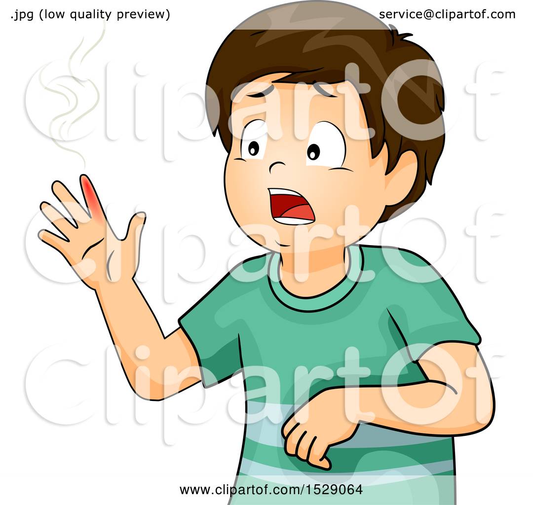 Clipart of a Brunette Boy with a Burnt Finger - Royalty Free Vector ...