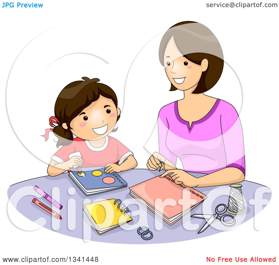 Download Clipart of a Brunette Caucasian Mother and Daughter Making Books Together - Royalty Free Vector ...