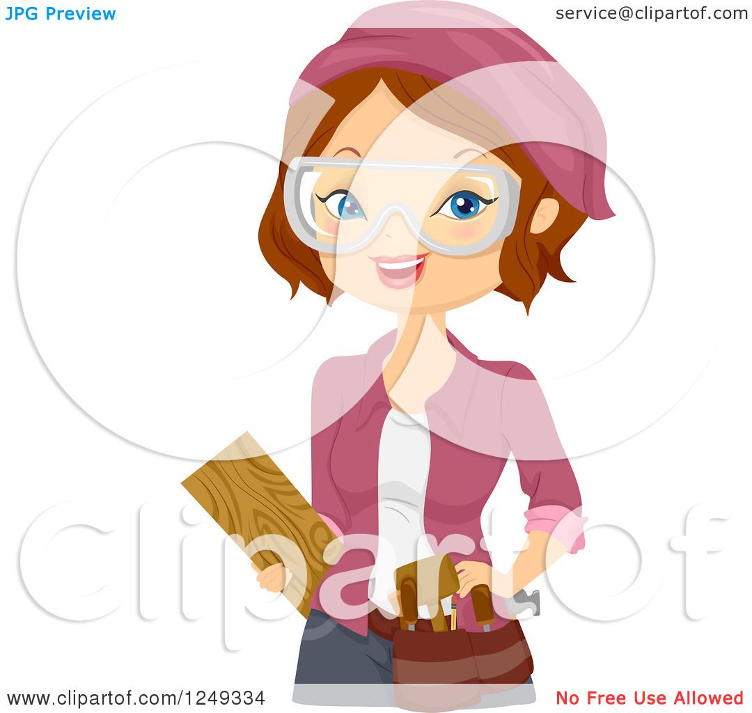 Clipart Of A Brunette Caucasian Woman Wood Carver Royalty Free Vector Illustration By Bnp