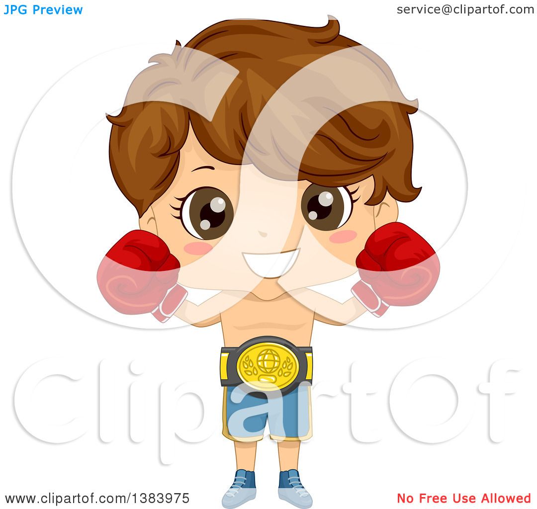 Clipart of a Brunette White Boy Boxer Wearing a Belt and Gloves ...