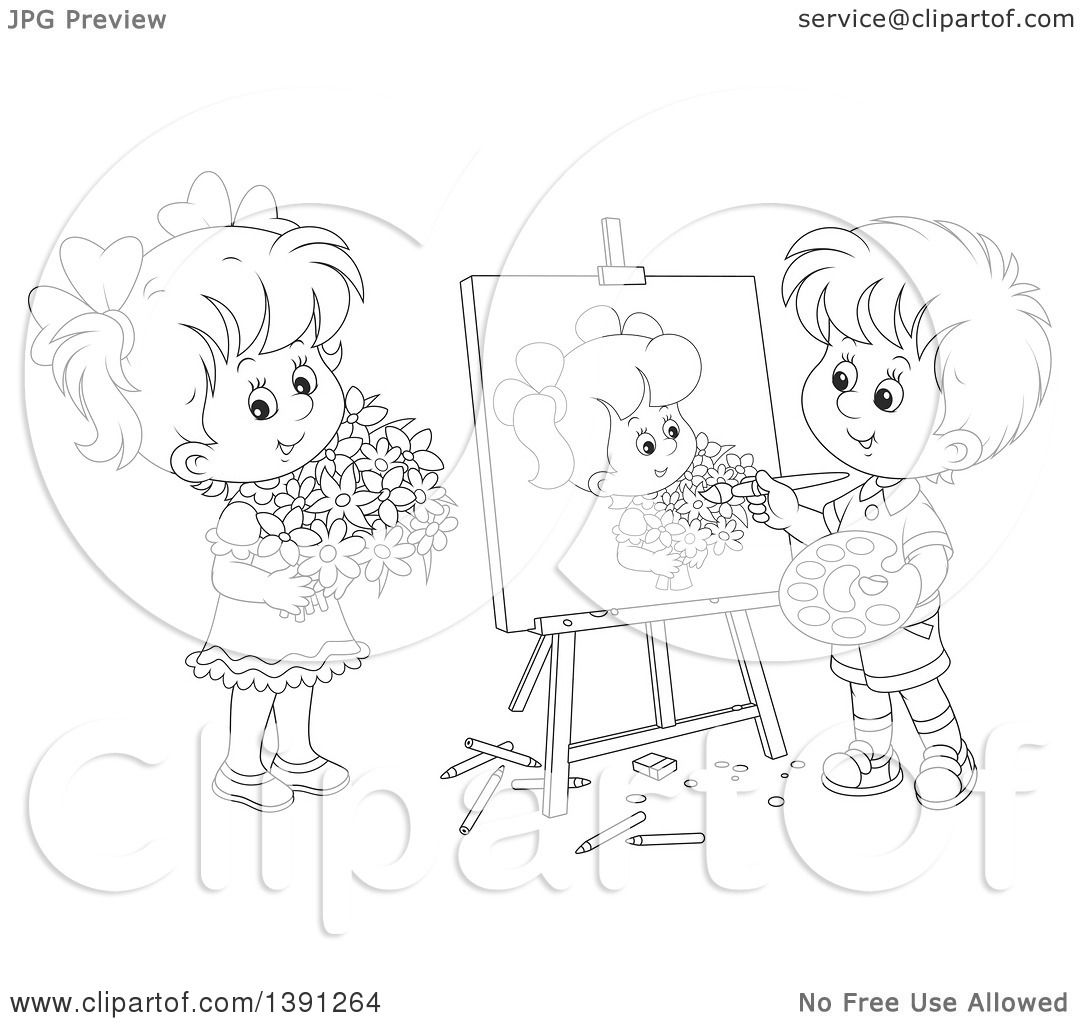 Boy Painting Clipart Black And White Painting Inspired