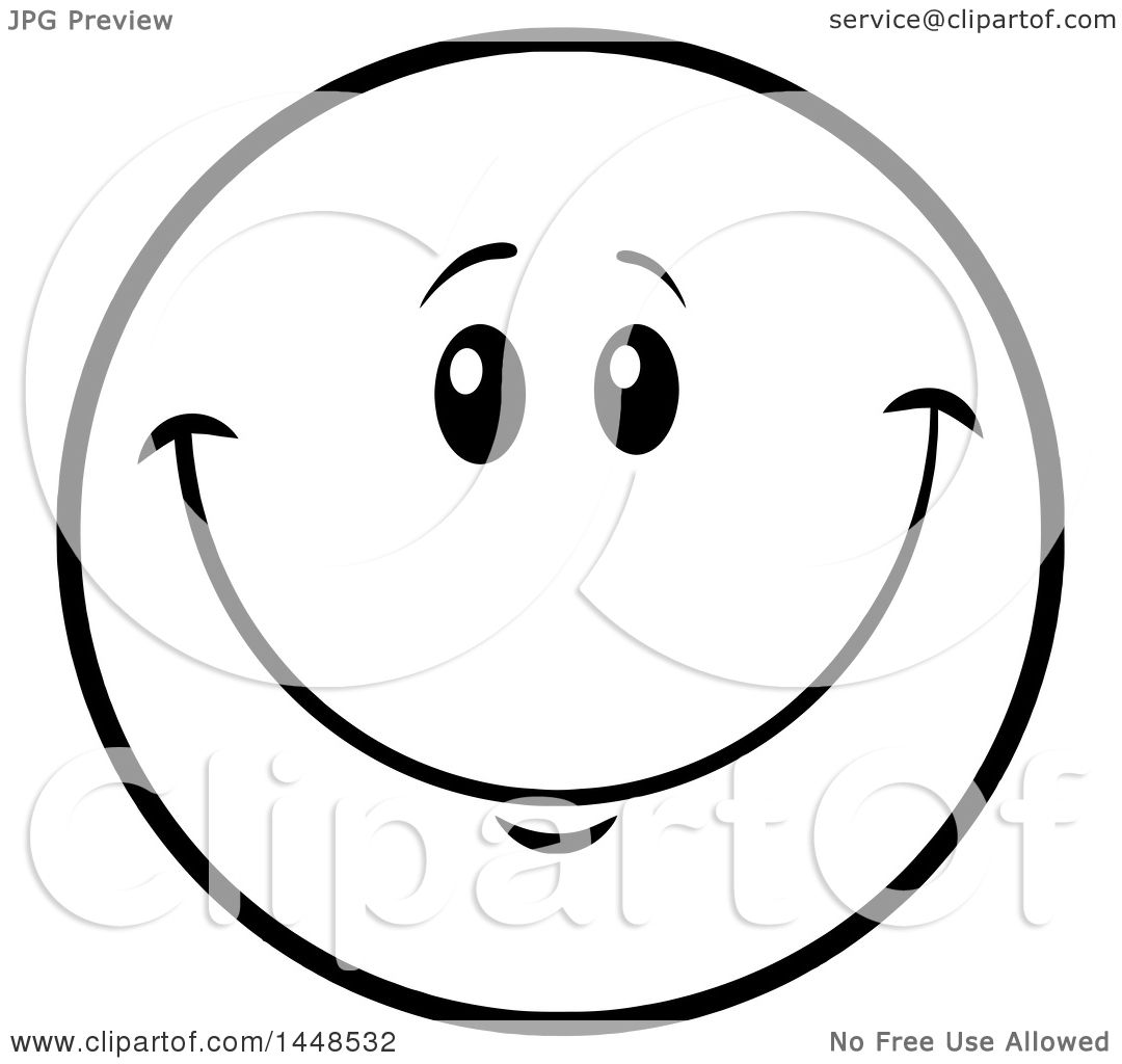 Clipart Of A Cartoon Black And White Lineart Happy Smiley Face