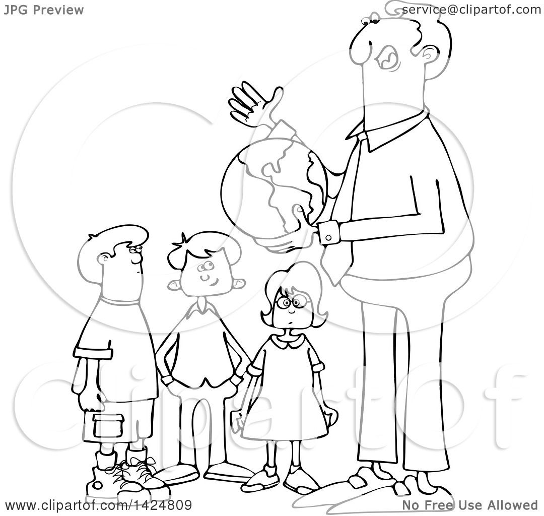 Clipart Of A Cartoon Black And White Lineart Male Teacher