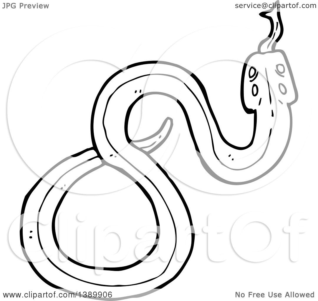 Clipart of a Cartoon Black and White Lineart Snake - Royalty Free