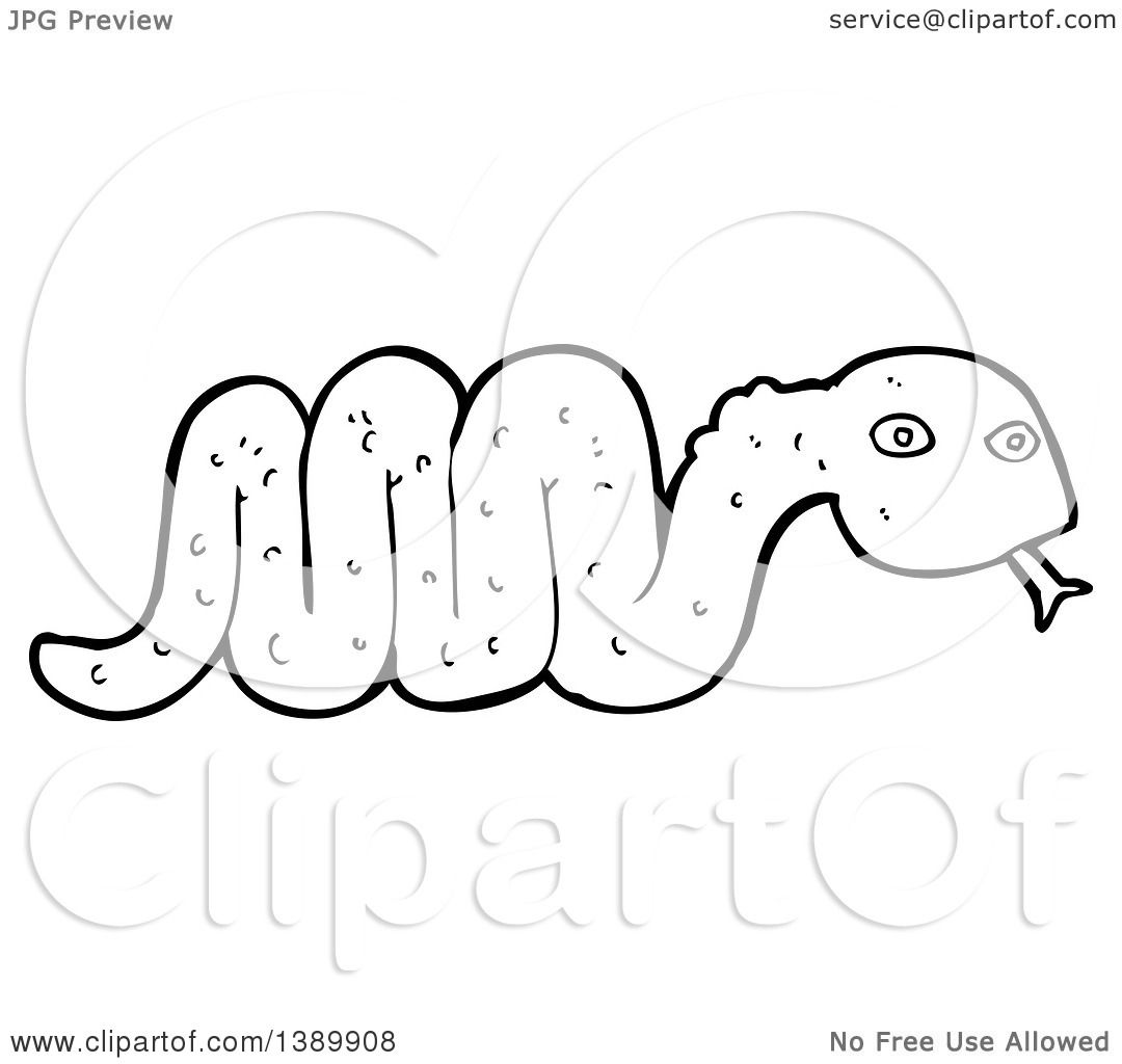 Clipart of a Cartoon Black and White Lineart Snake - Royalty Free