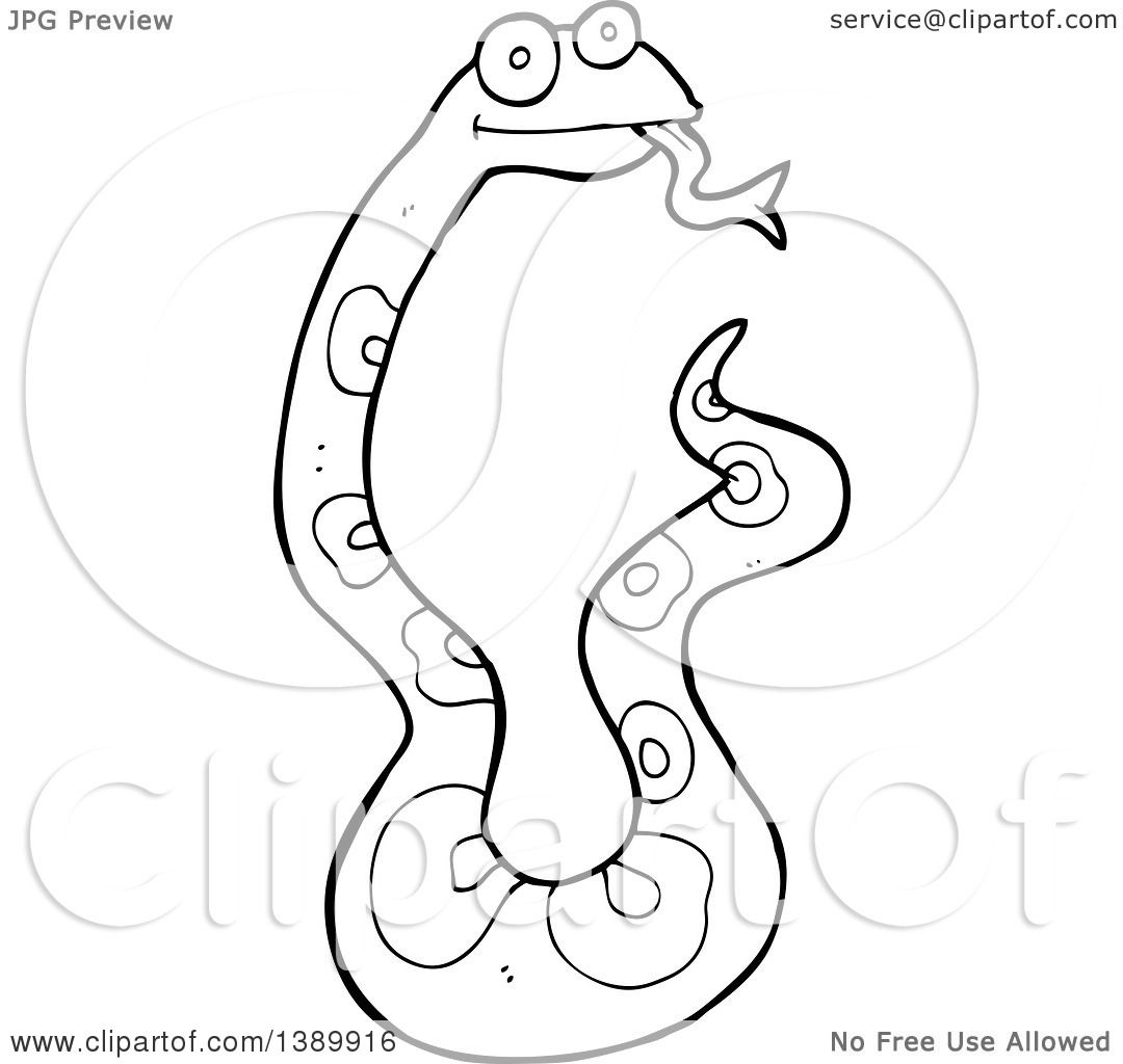 Clipart of a Cartoon Black and White Lineart Snake - Royalty Free