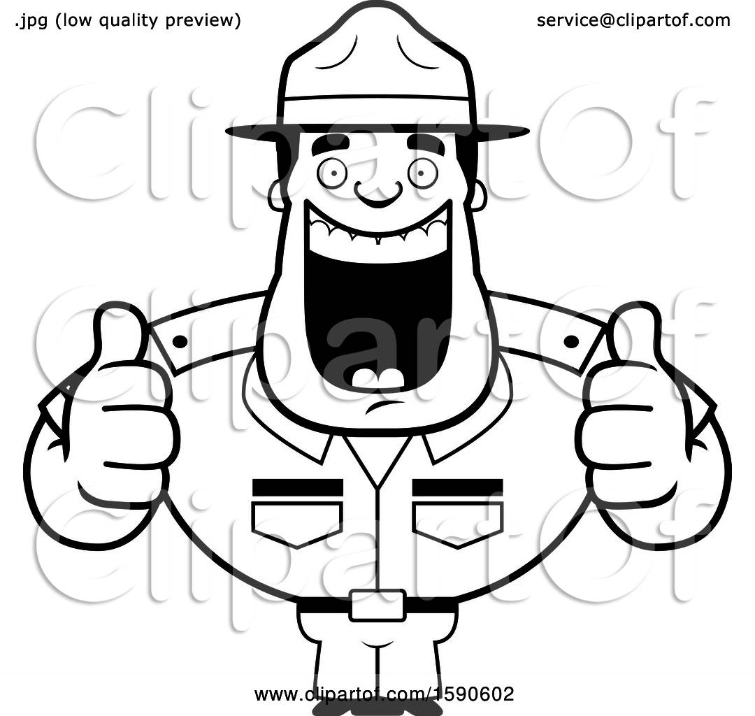 Clipart Of A Cartoon Black And White Male Drill Sergeant Holding Two