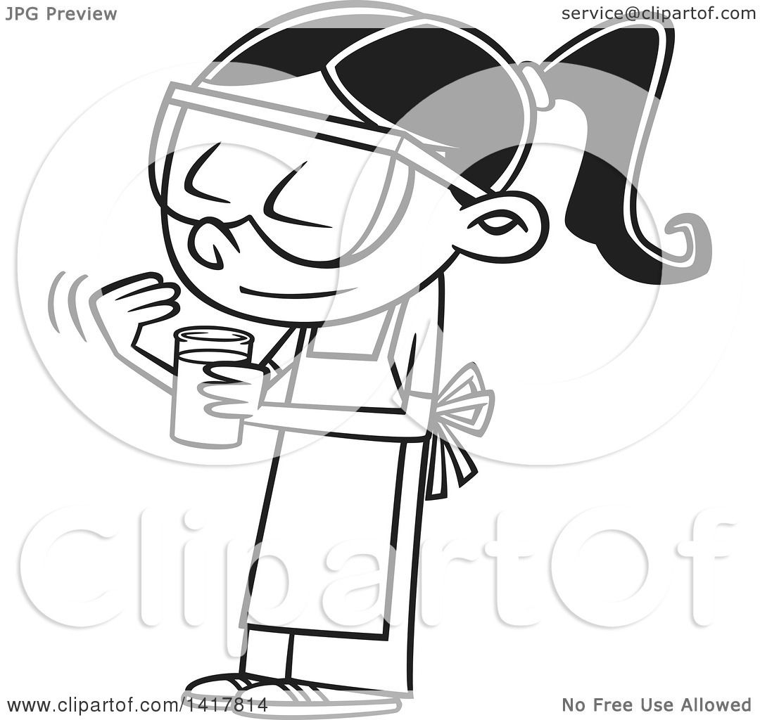 Clipart Of A Cartoon Black And White School Girl Looking -9935