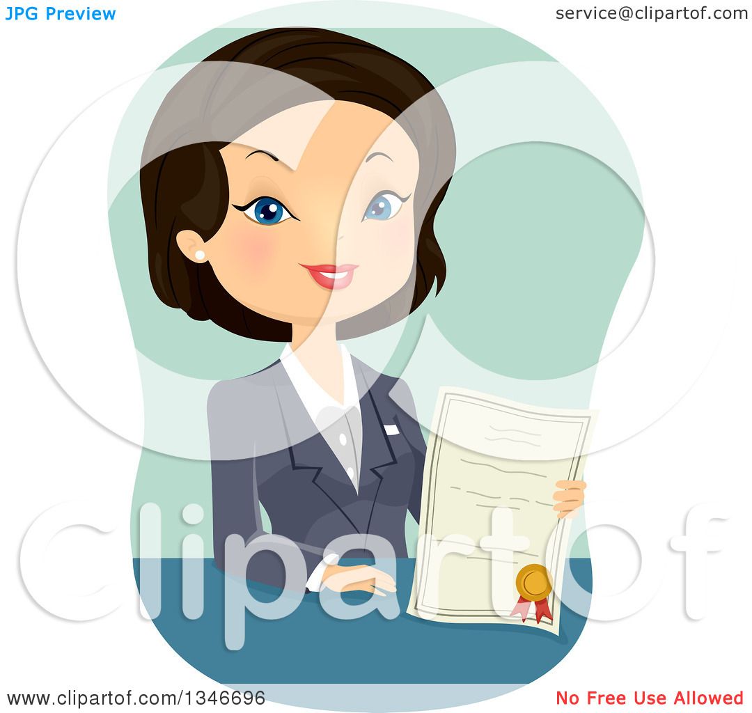 Clipart of a Cartoon Black Haired Business Woman or Insurance Agent Holding  a Certificate - Royalty Free Vector Illustration by BNP Design Studio  #1346696