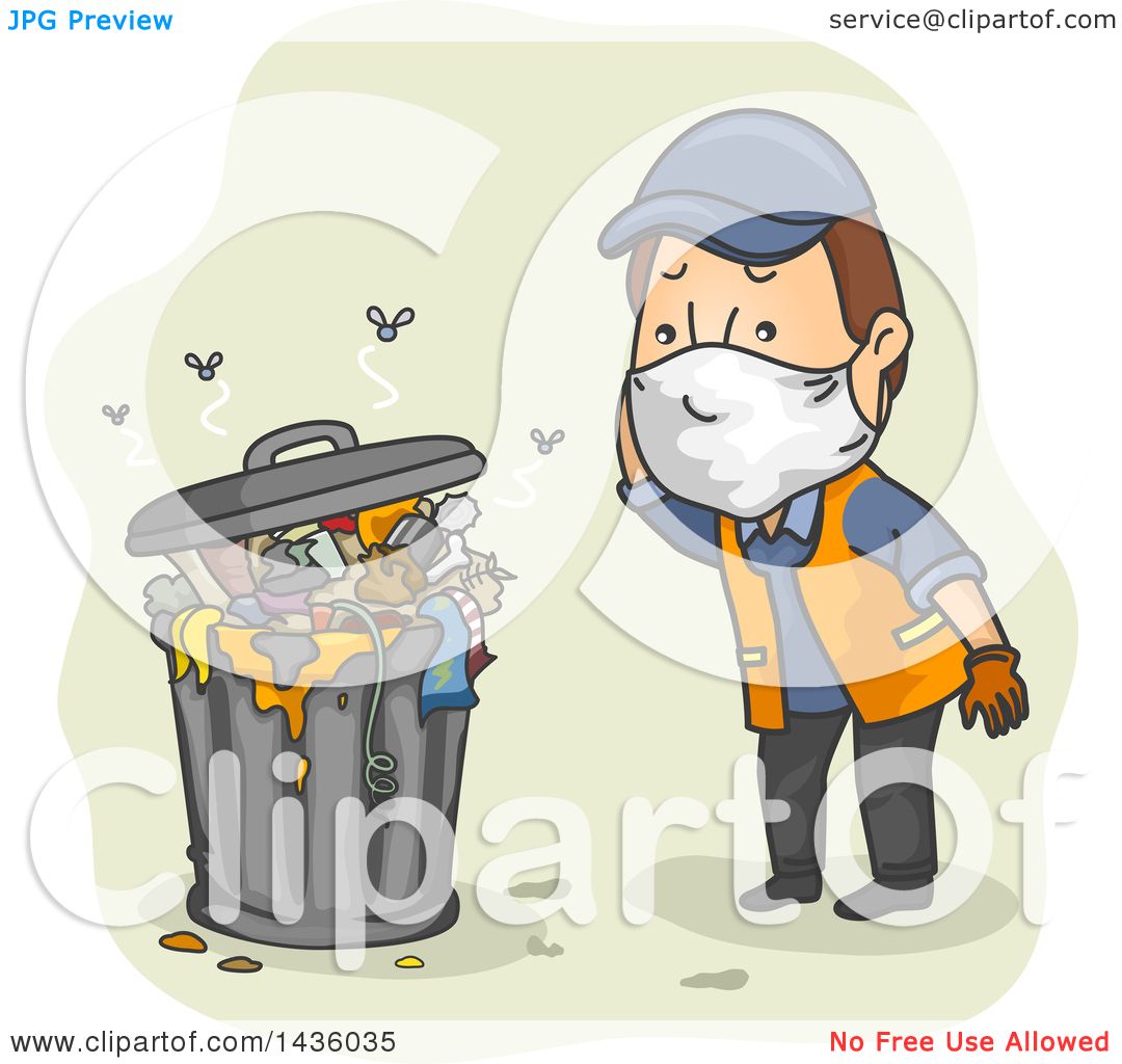 Clipart of a Cartoon Brunette White Male Garbage Collector Looking at ...