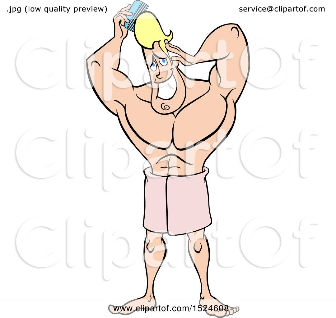 Clipart of a Cartoon Buff Blond Dude Combing His Hair After a Shower -  Royalty Free Vector Illustration by yayayoyo #1524608