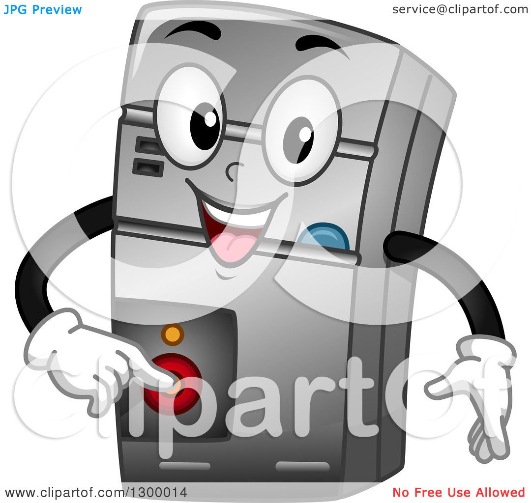Clipart of a Cartoon CPU Pushing a Power Button - Royalty Free Vector  Illustration by BNP Design Studio #1300014