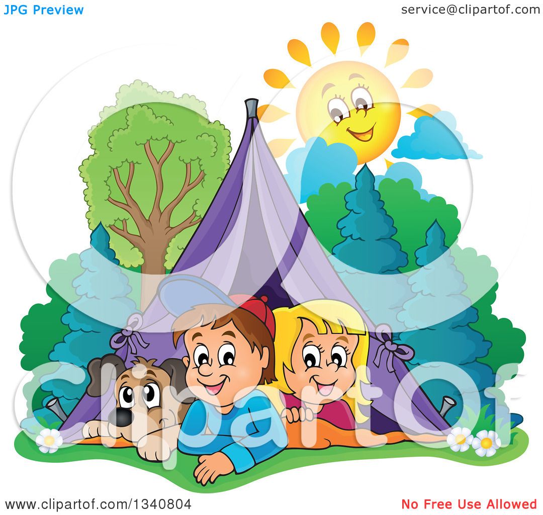 Clipart of a Cartoon Caucasian Dog, Boy and Girl Resting in a Tent ...