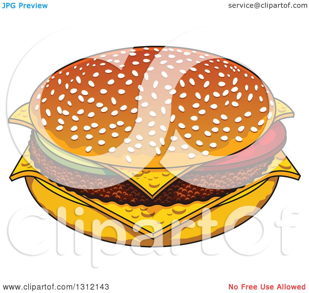 Clipart of a Cartoon Cheeseburger with a Sesame Seed Bun - Royalty Free  Vector Illustration by Vector Tradition SM #1312143