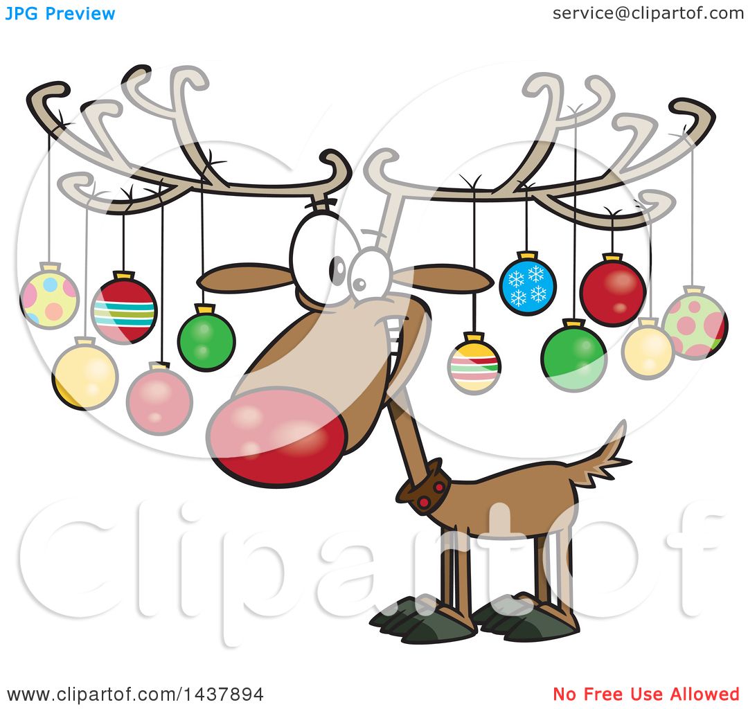Clipart of a Cartoon Christmas Reindeer with Ornaments on His Antlers -  Royalty Free Vector Illustration by toonaday #1437894