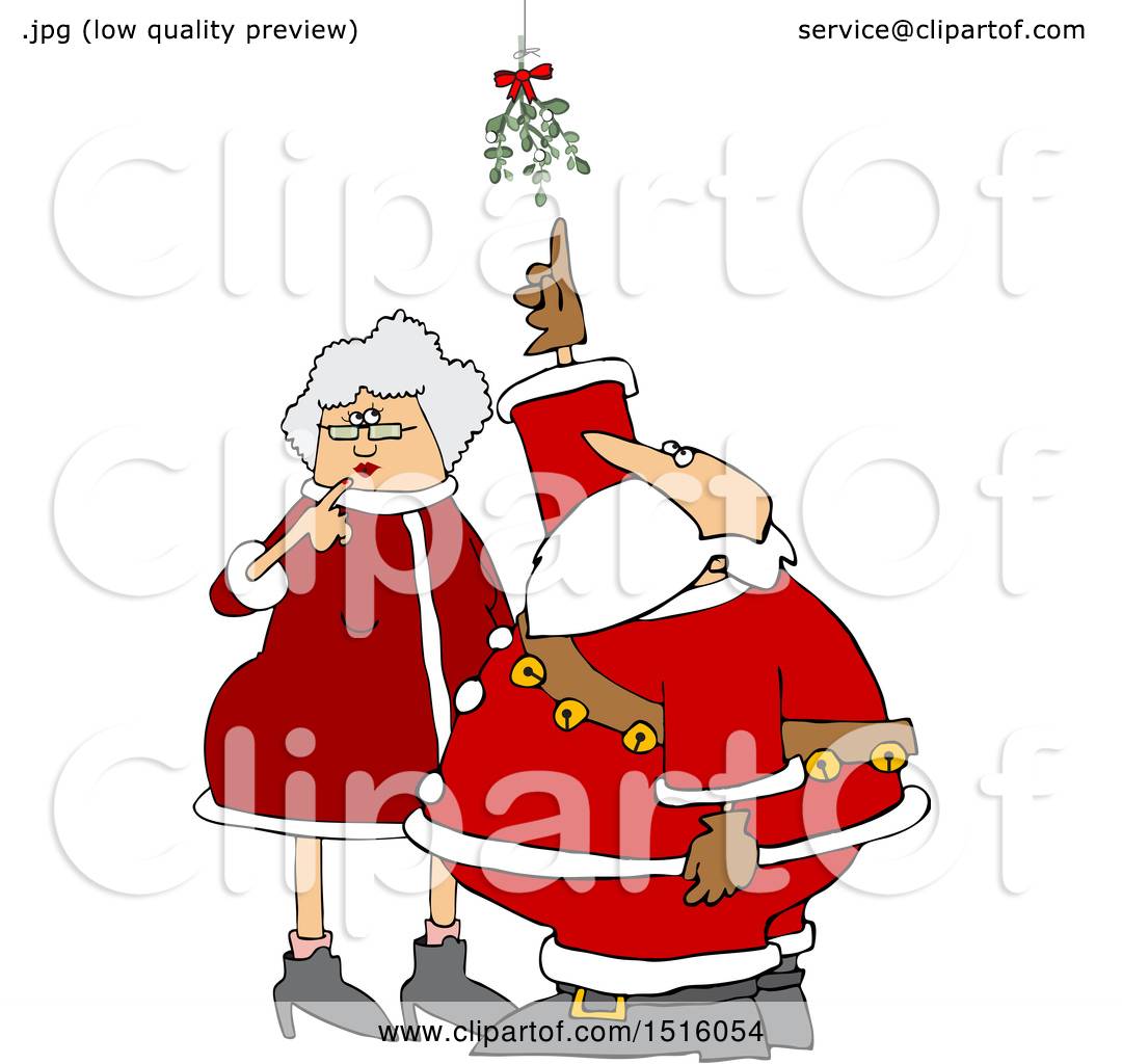 Clipart of a Cartoon Christmas Santa Claus and the Mrs Under the