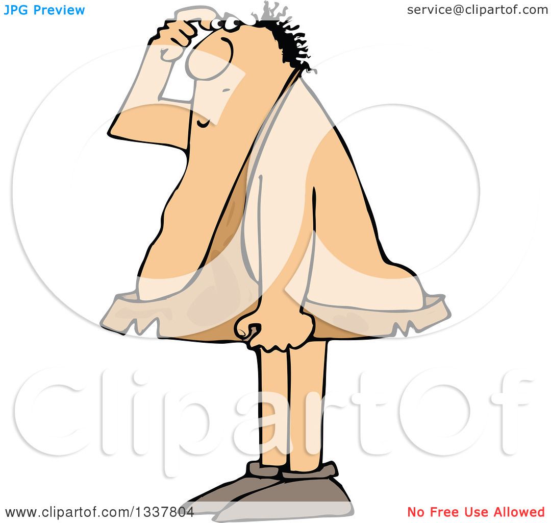 Clipart of a Cartoon Chubby Caveman Scratching His Head and Thinking