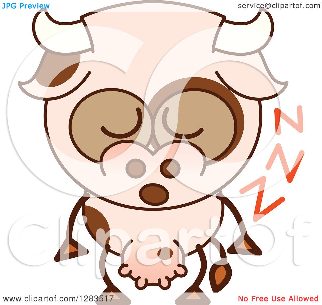 Clipart of a Cartoon Cow Sleeping Upright - Royalty Free Vector