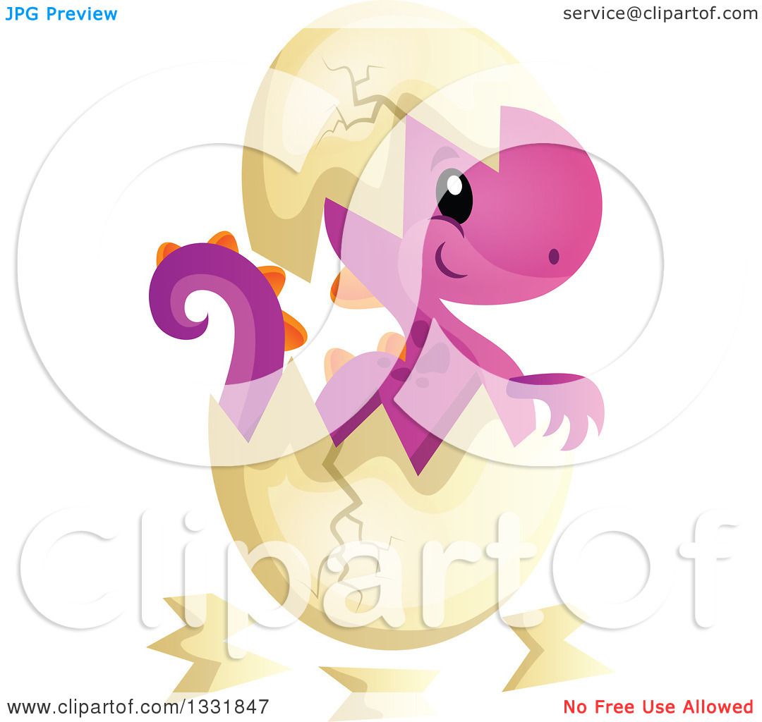 Clipart Of A Cartoon Cute Hatching Purple Baby Dinosaur Royalty Free Vector Illustration 10241331847