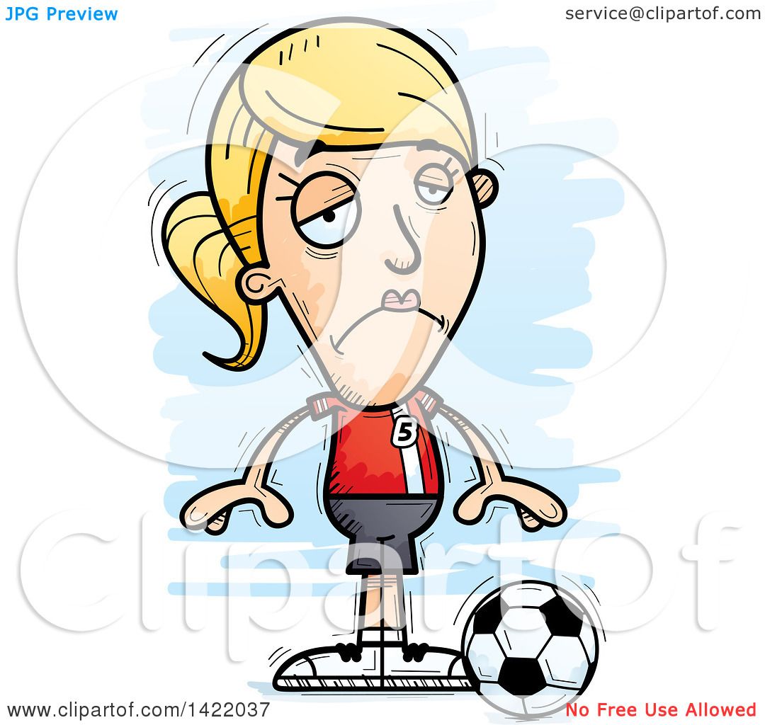 Clipart of a Cartoon Doodled Depressed Female Soccer Player - Royalty ...
