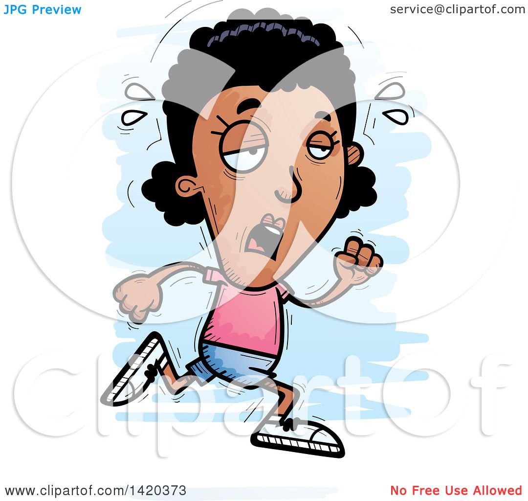 Clipart of a Cartoon Doodled Exhausted Black Woman Running - Royalty Free  Vector Illustration by Cory Thoman #1420373