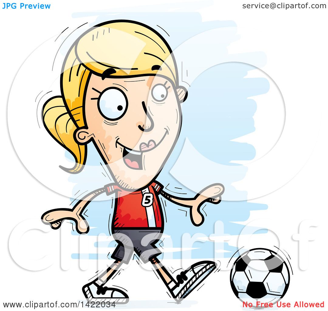 Clipart of a Cartoon Doodled Female Soccer Player Walking - Royalty ...