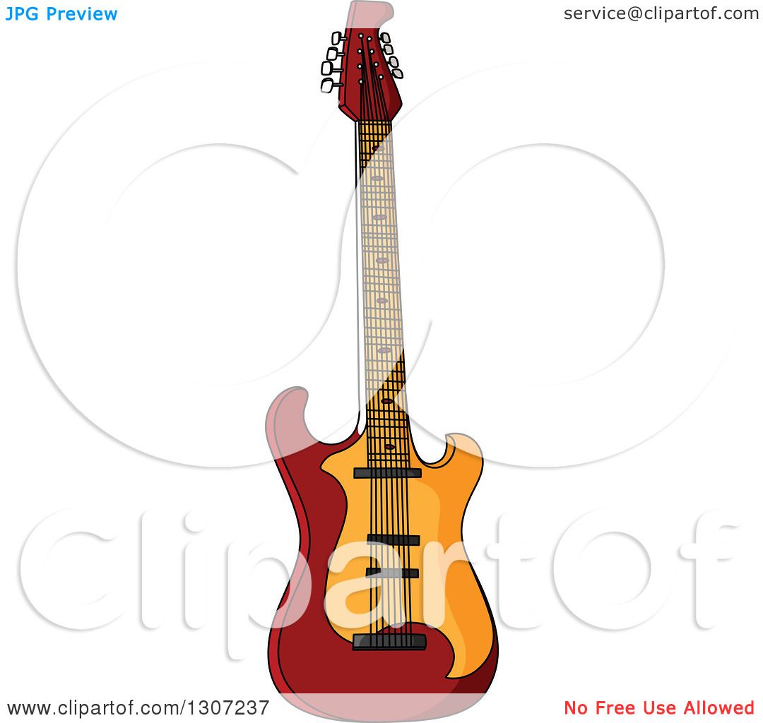 Clipart of a Cartoon Electric Guitar - Royalty Free Vector Illustration